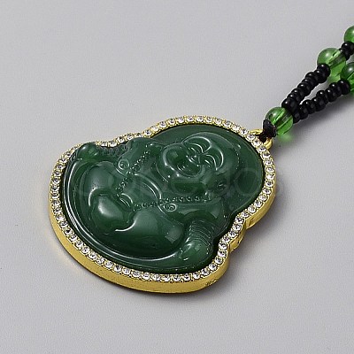 Alloy Glass Buddha Pendant Glass Beaded Necklaces NJEW-WH0020-82-1