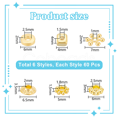 360Pcs 6 Styles Alloy Spacer Beads FIND-UN0007-01G-1