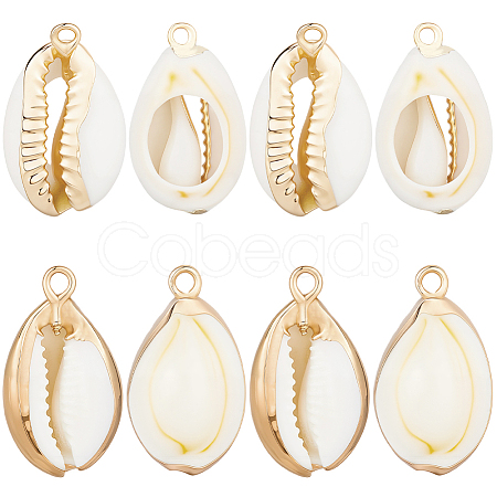 20Pcs 2 Colors Electroplated Natural Cowrie Shell Pendants SSHEL-BBC0001-05-1
