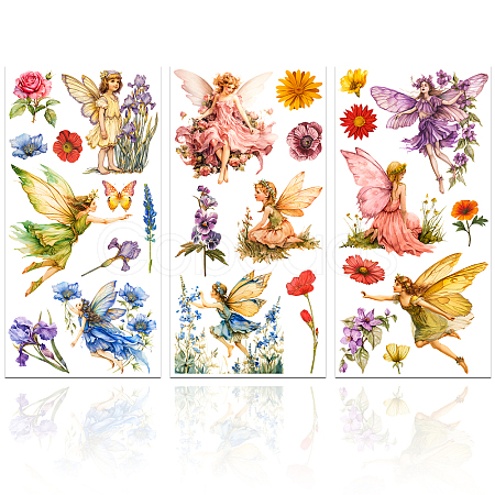 3 Sheets 3 Styles Flower PVC Waterproof Decorative Stickers DIY-WH0404-032-1