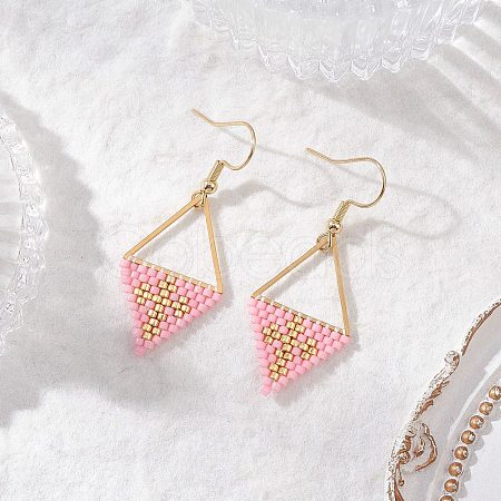 Handmade Glass Seed Beads Rhombus Dangle Earrings EJEW-MZ00542-04-1