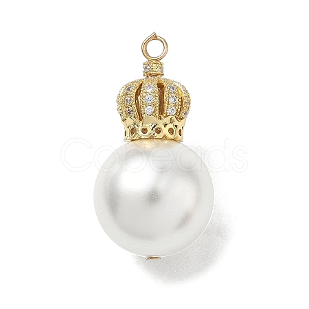 Brass Micro Pave Clear Cubic Zirconia and Creamy White Imitation Pearl Pendants KK-A300-13B-G-1