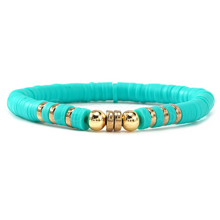 Polymer Clay Heishi Beaded Stretch Bracelets with Brass Beads for Daily Wear and Casual Style JO6865-5-1