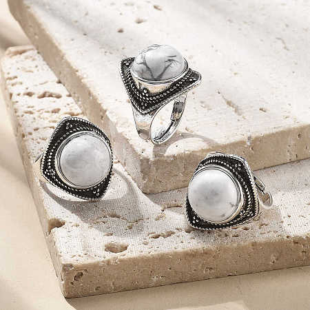 Natural Howlite Adjustable Rings G-P560-03AS-01-1