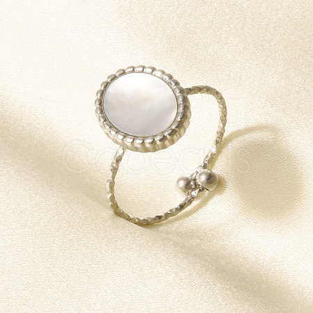 304 Stainless Steel with Natural Shell Cuff Open Rings for Women LS-IP2292-1-1