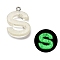 Luminous Resin Pendants, Glow in the Dark, with Platinum Plated Loop, Letter, Letter S, 24x17.5x5mm, Hole: 1.8mm