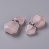 Hexagon Natural Rose Quartz Perfume Bottle Pendants G-H241-03F-P-2