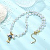 Brass Enamel Fish and Natural Pearl Rice Pendant Natural Blue Lace Agate Nuggets Beaded Necklaces for Women NJEW-JN06357-02-1
