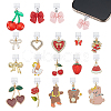 18Pcs 18 Styles Resin & Alloy Enamel & Brass Micro Pave Clear Cubic Zirconia Cherry Heart Bear Charms PVC Mobile Dustproof Plugs HJEW-ME00129-1