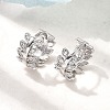 Brass Micro Pave Clear Cubic Zirconia Leaf Hoop Earrings EJEW-P322-15P-2