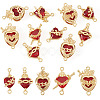 10Pcs 5 Styles Brass with Glass Dark Red Sacred Heart Connector Charms KK-TA0008-63-2