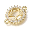 Brass Pave Clear Cubic Zirconia Ring Connector Charms KK-E802-10G-C-2