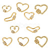 5Pcs 5 Style Brass Micro Pave Clear Cubic Zirconia Screw Carabiner Lock Charms ZIRC-TA0002-17-2