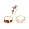 Copper Wire Wrapped Natural Amethyst & Rose Quartz & Red Jasper Braided Bead Rings for Women RJEW-JR00849-2