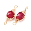 Natural Red Corundum Faceted Cube Links Connector Charms with Copper Herringbone Wire-Wrapped KK-Z152-06G-02A-2