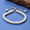 Shell Pearl Beaded Slider Bracelet with Brass Snake Chain BJEW-B066-01B-01-4