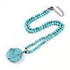 Synthetic Turquoise 4.5mm Round Beaded Flower Pendant Necklaces NJEW-T016-04G-3