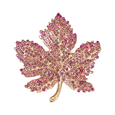 Autumn Maple Leaf Light Gold Alloy Rhinestone Brooch Pins JEWB-TADJ0001-01A-1