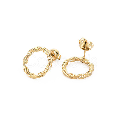 Ion Plating(IP) 304 Stainless Steel Hollow Ring Stud Earrings for Woman EJEW-N097-003LG-1