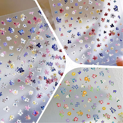 4Pcs 4 Styles Flower Pattern Self Adhesive PET Nail Art Stickers Decals MRMJ-SP0001-19-1