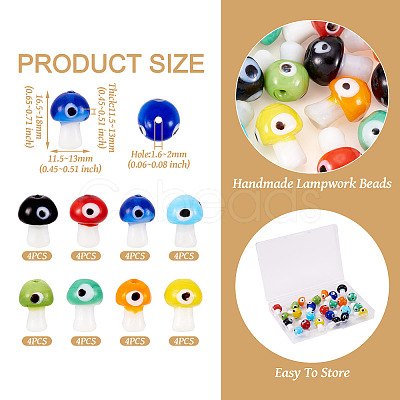 32Pcs 8 Colors Handmade Evil Eye Lampwork Beads LAMP-CD0001-20-1