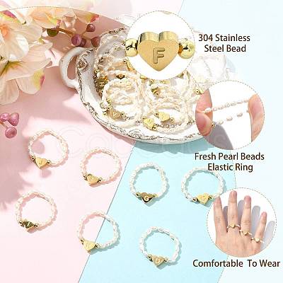 Natural Freshwater Pearl & 304 Stainless Steel Bead Finger Rings RJEW-FS00001-06-1