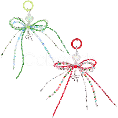 2Pcs 2 Styles Alloy with Glass Seed Bead Pendant Decorations KEYC-SP0001-21C-1