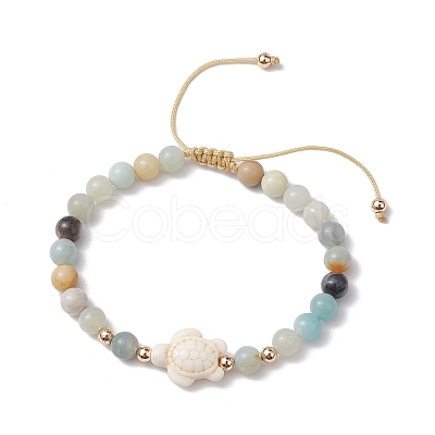 Natural Flower Amazonite Round Beaded Braided Bead Bracelets BJEW-JB10692-02-1