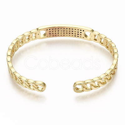Brass Micro Pave Clear Cubic Zirconia Cuff Bangles BJEW-S142-002-NF-1