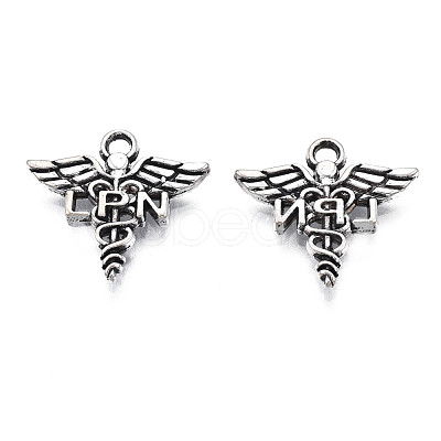 Tibetan Style Alloy LPN Caduceus Medical Symbol Charms TIBEP-N008-133-1