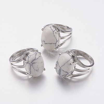 Natural Howlite Wide Band Finger Rings RJEW-K224-A13-1