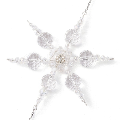 Glass Snowflake Pendant Decorations HJEW-TA00237-1