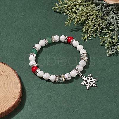 Natural Green Aventurine & Howlite & Mashan Jade Stretch Bracelet BJEW-TA00149-1