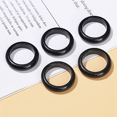 Natural Obsidian Plain Band Finger Rings RJEW-H230-13E-01-1