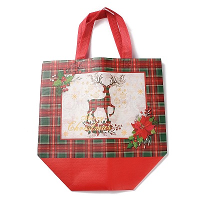 Christmas Theme Tartan Non-woven Fabric Gift Tote Bags with Handle ABAG-G017-01C-1