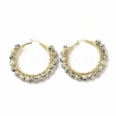 Natural Dalmatian Jasper Beaded Hoop Earrings for Women EJEW-C003-03O-RS-1
