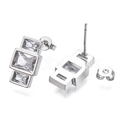 Cubic Zirconia Rectangle Dangle Stud Earrings EJEW-N011-53-02P-1