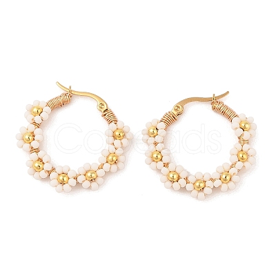 PVD Vacuum Plating 304 Stainless Steel Flower Hoop Earrings EJEW-U017-01G-04-1