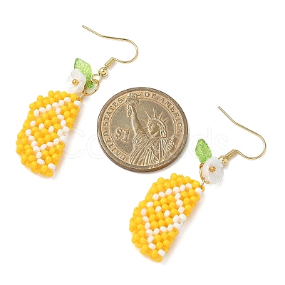 304 Stainless Steel Glass Seed Beads Lemon Dangle Earrings EJEW-MZ00556-1