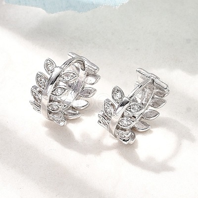Brass Micro Pave Clear Cubic Zirconia Leaf Hoop Earrings EJEW-P322-15P-1