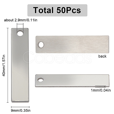 50Pcs 201 Stainless Steel Rectangle Stamping Blank Tag Pendants STAS-SC0008-72-1