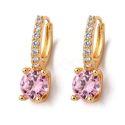 Flat Round Brass Micro Pave Cubic Zirconia Hoop Earrings EJEW-F384-03G-1