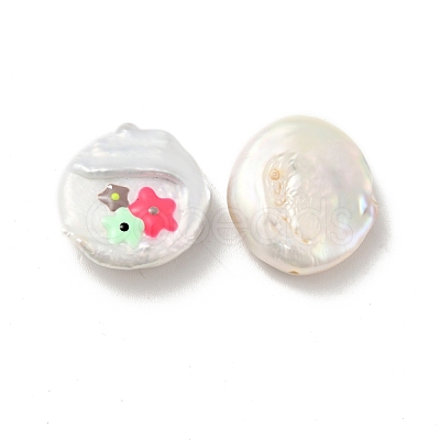 Flat Round Enamel Natural Cultured Freshwater Pearl Beads BSHE-G028-01A-1