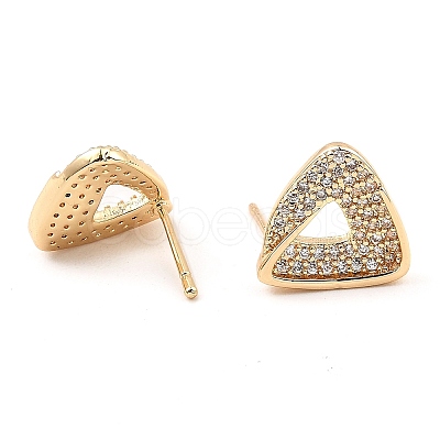 Brass Micro Pave Clear Cubic Zirconia Triangle Stud Earrings for Women EJEW-G362-11KCG-1