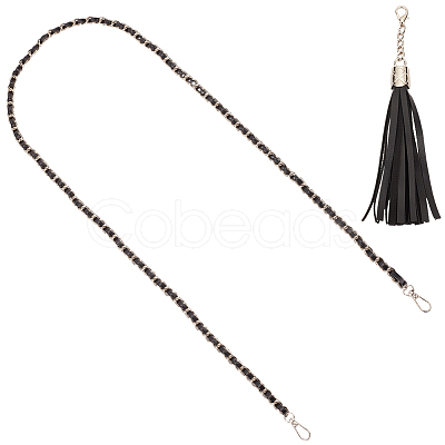 Adjustable Black Imitation Leather Bag Straps PURS-CL0001-55B-1