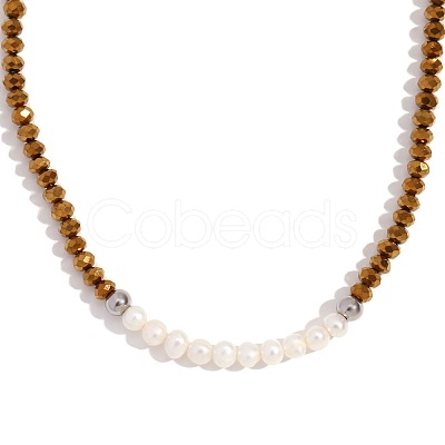 Fashion Natural Freshwater Pearl & Faceted Rondelle Glass Beaded Necklaces for Women AX4759-1-1