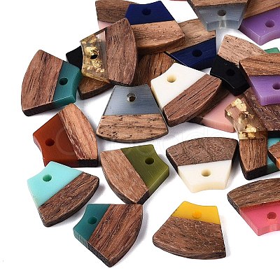 Opaque & Transparent Resin & Walnut Wood Pendants RESI-N053-34-1