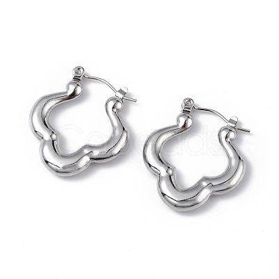 Non-Tarnish 304 Stainless Steel Flower Hoop Earrings for Women EJEW-I284-13P-1