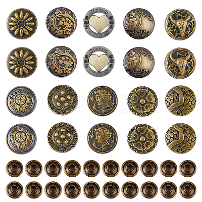 20 Sets 10 Style Lion/Flower/Heart Alloy Decorative Rivets FIND-DC0005-20-1