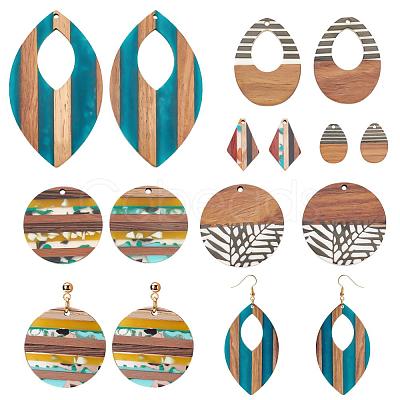 12Pcs 6 Style Resin & Walnut Wood Pendants RESI-PH0001-40-1
